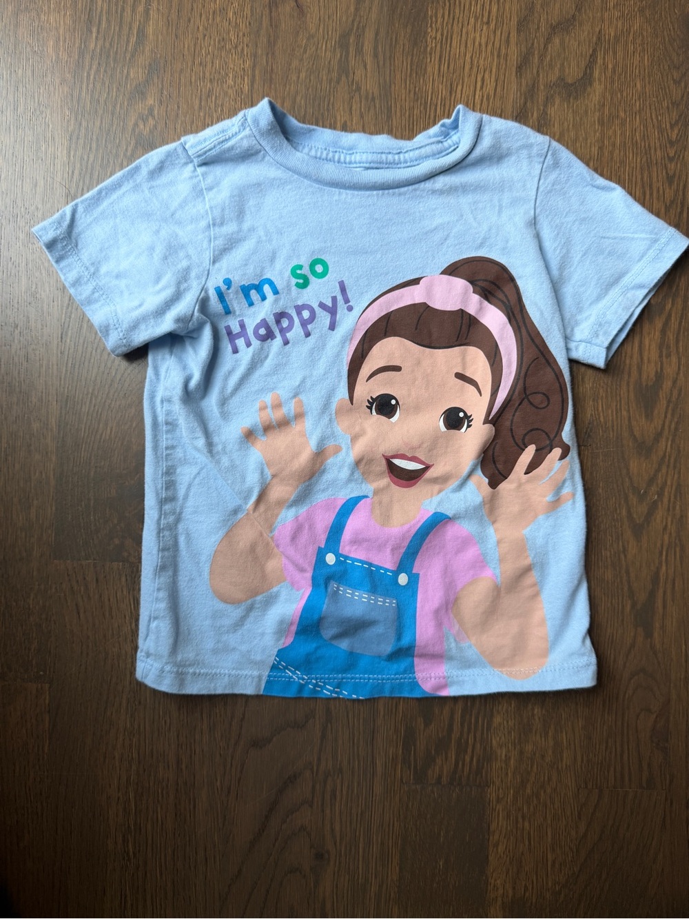 Ms Rachel Light Blue Kids Tee with Graphic 'I'm So Happy!'
